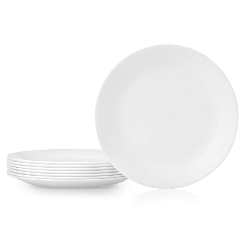 Corelle Vitrelle 8-Piece Dinner Plates Set Triple Layer Glass and Chip Resistant, Lightweight Round Plates, Winter Frost White - Image 1